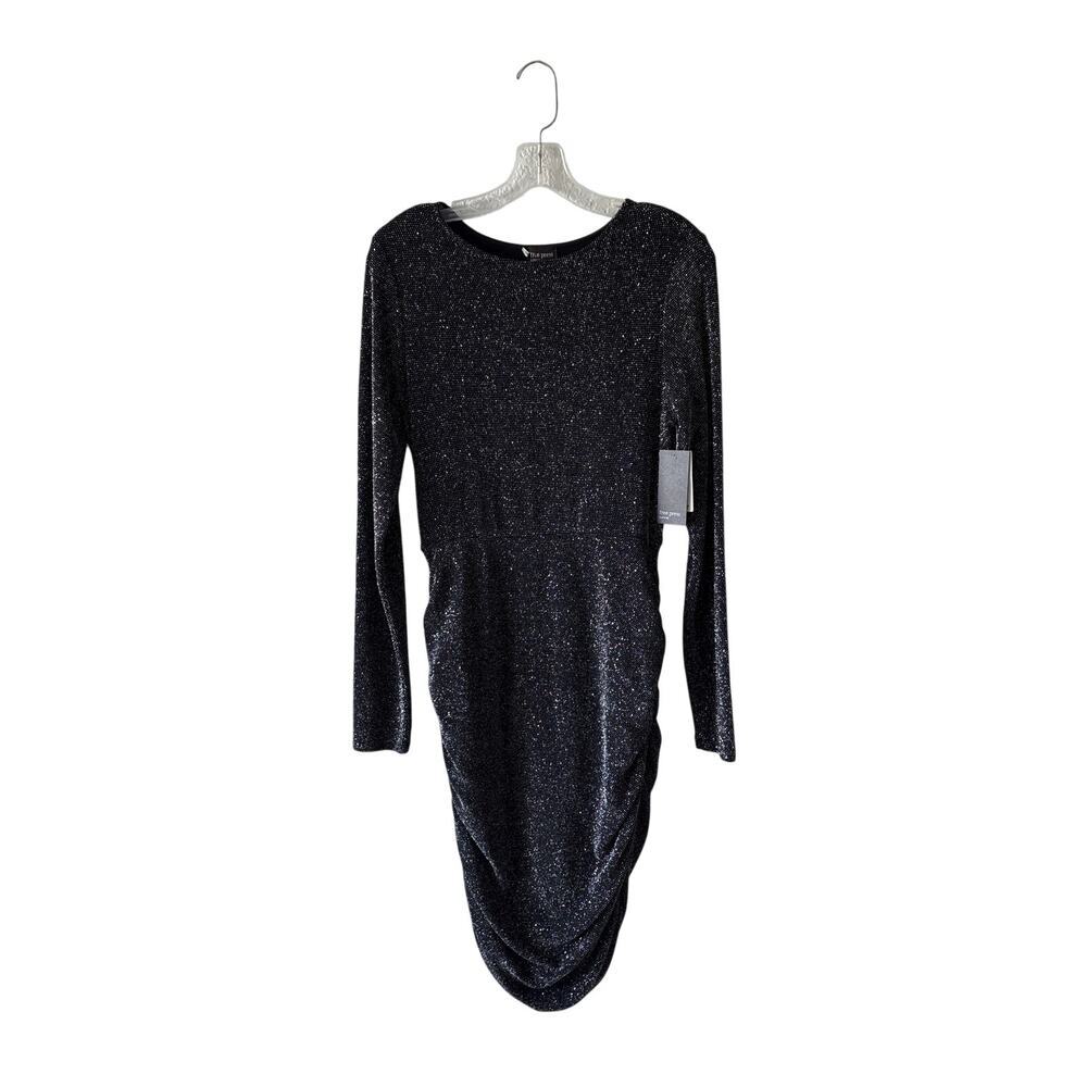 NWT Free Press Black Sparkle Ruched Bodycon Mini Dress Size Medium